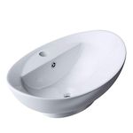 Durovin Bathrooms Ceramic Bathroom Basin - Countertop Sink Vessel - Single Tap Hole with Overflow - Oval Washing Sink Deep Fill (590 x 390 x 210mm)