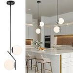 Black Pendant Light Fixture White Glass Pendant Light 2-Light Globe Pendant Light Pendant Lights Kitchen Island