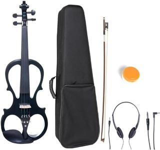 Cecilio 4/4 CEVN-1BK Solid Wood Electric/Silent Violin with Ebony Fittings in Style 1 - Full Size - Black Metallic