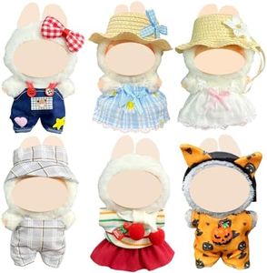 Ezcora 6 Sets Doll Clothes for 17cm Plush Dolls, Fashion Outfit Collection with Hats & Accessories for 6.7 Inch Mini Doll (No Dolls) (Set 1)
