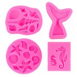 DIY Marine Themed Silicone Mould Set, Mermaid Theme Silicone Baking Molds Tools Fondant Cake Moulds for Cake Cupcake Decorations, Mermaid Tail, Shells, Seahorse Candy Chocolate Baking Molds