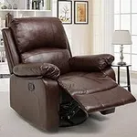 YITAHOME Swivel Glider Rocker Recliner Chair for Nursery，Manual Swivel Rocking Recliner，Mordern Home Theater Seating Soft PU Reclining Chairs for Living Room，Brown