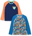 Amazon Essentials Disney | Marvel | Star Wars Boys' Long-Sleeve Henley T-Shirts, Pack of 2, Mickey Jumble, 10 Years