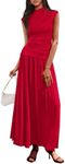 PRETTYGARDEN Women's Skirt Sets 2025 Summer Trendy 2 Piece Outfits Sleeveless Ruched Fitted Tops Ruffle Maxi Skirts (Red,Small)