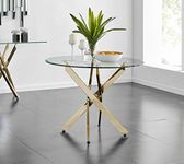 Furniturebox UK Round Dining Table - Novara Modern Dining Table With Gold Chrome Legs - Elegant & Practical Glass Dining Table (Dining Table Only)