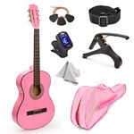 NEW! 30" Pink Wood Guitar with Case and Accessories Great Gift for Kids/Girls / Beginners (Standard)