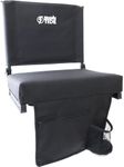 BRAWNTIDE Wide Stadium Seat Chair - Extra Thick Cushion, Portable, Light, Ideal for Back Support, Sporting Events, Includes 2 Bleacher Hooks, Shoulder Strap, 3 Storage Pockets (Black, 1 Pack)