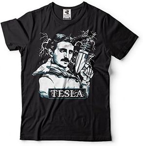 Nikola Tesla T-Shirt Tesla with Electrical Gun Men's Funny T-Shirt X-Large Black