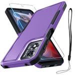 RMOCR Case Compatible with Moto G Play 2024, Full Body Heavy Duty Rugged Shockproof Protective Phone Cover with Lanyard Strap,Tempered Glass Screen Protector,Lavender