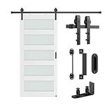 Arti-Life 8FT Barn Door Hardware Kit Heavy Duty Sliding Door Track Kit with Floor Guide and 2 Handles, Smoothly Hardware Set for Interior and Exterior Fit 42"-48" Wide Door Panel (J Shape Hanger)