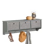 SoBuy FRG282-HG,Wall Coat Rack Wall Shelf Wall Storage Cabinet Unit with 3 Baskets 5 Hooks,Grey