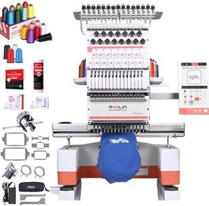 Poolin EOM 15-Needle Embroidery Machine | Starter Bundle – Includes 15 Threads, 144pcs Pre-Wound Bobbins, 12x25'' Cut Away Stabilizer