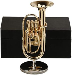 Dselvgvu Copper Miniature Baritone Horn with Stand and Case Mini Musical Instrument Miniature Replica Dollhouse Model Mini Baritone Horn Miniature Tuba Home Ornament (3.94"x1.42" Baritone Horn)