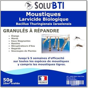 SOLU'BTI - Moustiques - 50 gr de Larvicide Biologique - BTI - Bacillus Thuringiensis