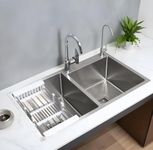 LIPKA Handmade Double Bowl 32x18x10 Inches Kitchen Sink with tap Hole | 304-Grade Stainless Steel Sink in Matte Finish | Sink with Connector Pipe, Waste Pipe, Coupling & Vegetable Basket