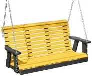 Poly Lumber Wood 5FT Porch Swing Amish Craftsmandship Made in USA HDPE with No wood fibers and 1000 lbs Limit. Stainless Steel Hardware.Signature Rollback design for Patio Outdoor Backyard Garden Park