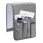 Omevett Sofa Remote Control Holder Armchair Caddy Non-Slip Bedside Sofa Caddy Hanging Soft Armrest Organiser Grey Arm Chair Tidy Organisers with 5 Pockets for Tablet Cellphone Magazines Book Glasses