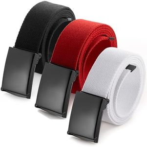 Mile High Life Cut To Fit Canvas Web Belt Size Up to 52" with Flip-Top Solid Black Military Buckle