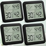 DazSpirit Digital Room Thermometer Indoor Hygrometer, Temperature Humidity Monitor, Humidity Meter with Comfort, Time, Date Functions for Bedroom, Baby Room, Greenhouse, Cellar, Office (Black 4pcs)