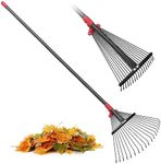 Garden Leaf Rakes for Lawns Heavy Duty, 23-41 cm Adjustable Rake Head, 82-192 cm Adjustable Long Handle, Metal Rake Tool for Gardening Camping Clear Collect Leaves Debris, 18 Anti-Rust Metal Tines