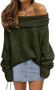LILLUSORY Off The Shoulder Sweater Tops Oversized Stay Put Neckline Ultra Soft Perfect for Going Out Date Nights Casual Evenings ArmyGreen L