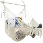 Hammock Chair,Mesh Swing Chair, Cotton Rope Handwoven Chair with Collapsible Metal Spreader Bar Max 330 LBS for Indoor&Outdoor, Patio, Garden, Yard (Beige)