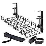 Under Desk Cable Management Tray, No-Drill Under Desk Cable Organizer for Wire Management Desk Cable Rack with 20 PCS Reusable Cable Ties Metal Under Desk Cord Organizer for Office and Home (Black)