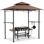 AECOJOY 2.4 x 1.5 m Outdoor Grill Gazebo with Vented Top, 2-Tier Waterproof BBQ Gazebo for Patio and Backyard, Brown