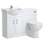 VeeBath Linx 1050 Vanity Unit Furniture Set, Wash Basin Bathroom Sink, WC, Toilet Pan, Soft Close, Quick Release Toilet Seat with Concealed Cistern-White (Flat Pack)