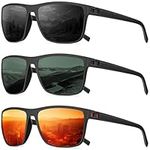 QALLY Polarized Sunglasses Men Lightweight Square Mens Sun Glasses for Driving Sports with UV400 Protection, Black/Dark Green/Red