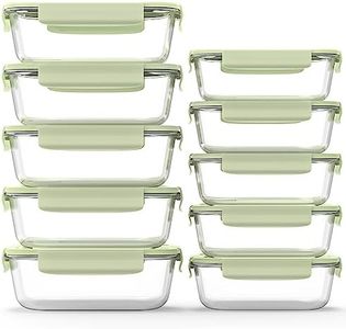 ZRRHOO 10 Pack Glass Food Storage Containers with Lids, Freezer Meal Prep Containers (Built in Vent), Green Kitchen Style Bento Boxes for Storage, BPA Free & Leak Proof (Green)