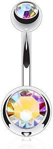 FIFTH CUE 14G Grade 23 Solid Titanium Double Gem Ball Naval Belly Button Ring (5/16" (8mm) 4 & 6mm Aurora Borealis)