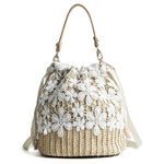 Women Straw Hobo Handbag Tote Rattan Bag, Summer Vintage Weave Bucket Beach Bag