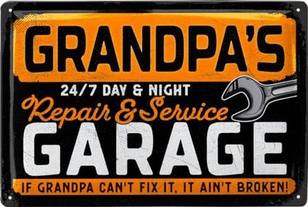 LANOLU Targa in metallo vintage con scritta "Grandpas Garage", divertente, 20 x 30 cm