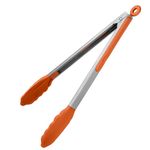 600ºF Heat Resistant Kitchen Tongs: U-Taste 12 in Large Silicone Cooking Tong with Sturdy Non Stick Rubber Tips & Silicon Coated 18/8 Stainless Steel Handle & Smooth Locking for Serving Grill(Orange)