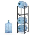 smusei 5 Gallon Water Bottle Holder 4 Tier Water Cooler Jug Stand Storage with 4 Slots for 5 Gal Water Dispenser Black Water Bottle Organizer Rack Metal for Office, Kitchen, Home