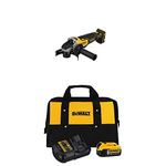 DEWALT (DCG413B) 20V XR Brushless 4.5" Angle Grinder, Baretool with (DCB205CK) 20V MAX 5.0 Ah Battery Charger Kit with Bag