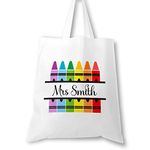 Personalised Teacher Bag with Customisable Name, Teacher Gifts, Custom Leaving End of Term Gift, Custom Teacher Tote Bag with Any Name, Rainbow Tote Bag, School Leaving Gift