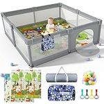 LUTIKAING 79"x71" Baby Playpen with Mat, Safe Playpen, Play Pen for Babies and Toddlers, Large Play Yard, Zipper Gate, Anti-Slip Suckers, Ideal Baby Gate Playpen for Toddlers 1-3