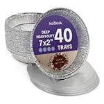 MATANA - 40 Round Aluminium Foil Baking Trays, Perfect for Pastry, Flan, Pie Dishes Cases with Lids (18cm/800ml)