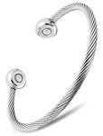 MagnetRX® Magnetic Bracelet Cuff - Twisted Cable Stainless Steel Bangle Magnetic Bracelets - Elegant Golf Bracelet for Men & Women (Medium, Silver)