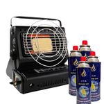 Portable Gas Heater For Outdoor Camping, Hiking, Fishing, Caravan & Skiing Trips - Emergency, Safety Grill, Auto Ignition, Carry Handle & Temp Control With Cartridges (Classic Heater +4can)