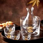 DUJUST Sake Set for 4, Crystal Sake Glass Decorated with 24K Gold Leaf Flakes, 1 Sake Bottle, 1 Sake Tank and 4 Sake Cups/Shot Glass, Cold Sake Carafe, Beautiful & Luxury Japanese Gifts Set - 6 pcs