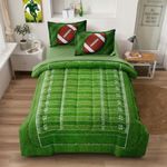 Leaflin Football Comforter Set Full Size for Teen Boys, Kids Football Field Bedding Green Themed Bedroom Set with Sheets, Full Bed in a Bag Set