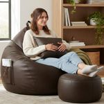 KAM'S LIEU Leatherette Bean Bag Chair with Footrest | Filled with EPS Beans | Comfortable Sofa for Living Room & Bedroom | 4XL Size, Easy to Clean Color- (Brown, 5XL, Classic)