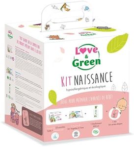 Love & Green Kit naissance (1 paquet de T1 + 1 paquet de lingettes + 1 Bio liniment + 1 lot de 24 cartes étapes)
