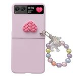 for Motorala Razr 2023 Case for Women Girls with Beaded Wrist Strap,Moto Razr 2023 Phone Case Cute Heart Design Forsted PC Back Soft Silicone Bumper Girly Cover with Bear Bracelet Lanyard Pink