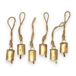 Set of 6 Vintage Antique Hanging Bells - Rustic Metal Handmade Lucky Cow Tin Tree Decoration with Rope - Perfect for Christmas or Any Celebration