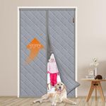 MAGZO Magnetic Thermal Insulated Door Curtain Fits Door Size 48" x 80", Oxford Cloth Strong Magnets Winter Door Insulation, Thicken Cotton Door Cover for Sliding Door, Gray