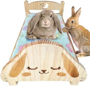 SoulThink Floppy Ear Wooden Bunny Bed - Easy to Assemble Rabbit Bed with Removable & Washable Fleece Mat, Small Animal Bed Suitable for Bunny, Guinea Pig, Chinchilla, Ferrets, Rats